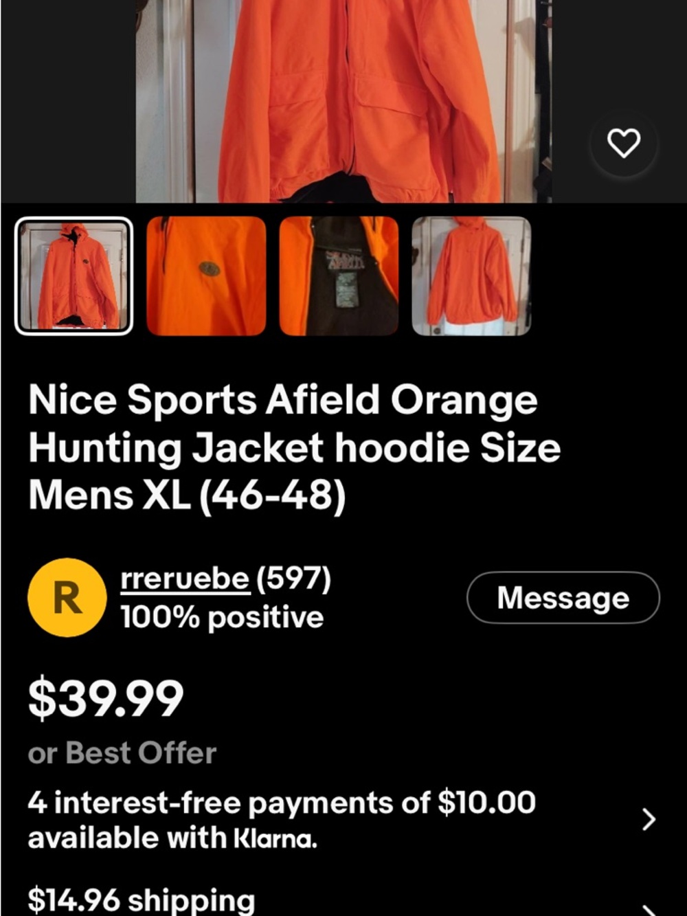 Unisex Sports Afield Blaze Orange Hunting Jacket ( Large ) - Picture 6 of 6